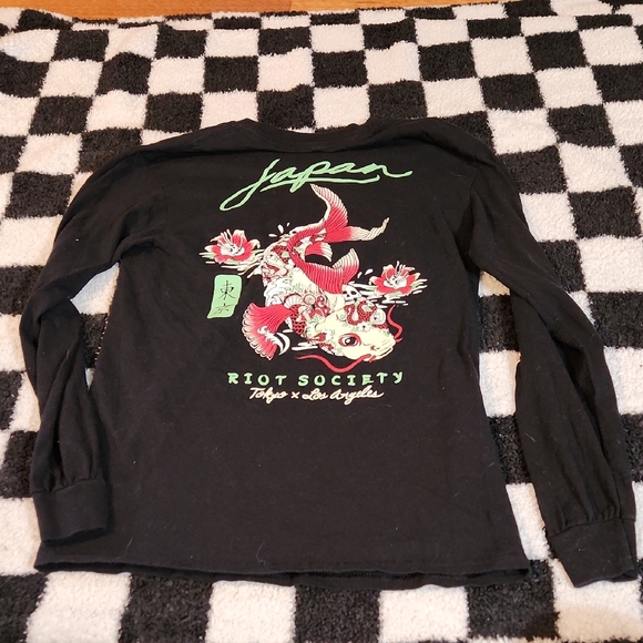 riot society Tops - Riot Society Black and Red Koi Long Sleeve Tee